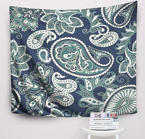 Amazon Co Jp Crannel クリスマス ペイズリー柄 ヴィンテージ 花柄 背景 タペストリー 50x60インチ 壁アート タペストリー 吊り下げ 寮 部屋 リビング ホームデコレーション 50 L X 60 W ブルー ホーム キッチン