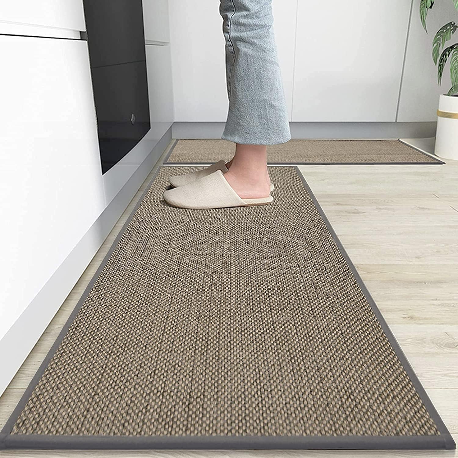 150cm Kitchen Rug Mats Washable Kitchen Floor Mat Non-Skid Natural Rubber Kitchen Mats for Floor Runner Rugs Set for Floor Front of Sink, Hallway, Laundry Room (44x150cm + 44x75cm, Granny Grey)