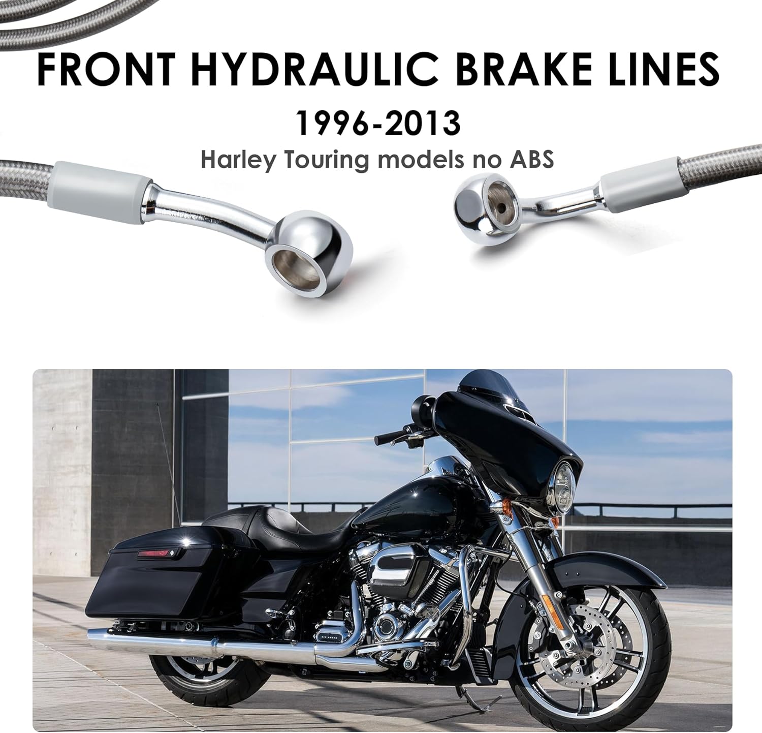 MoKitDora Touring Front Brake Lines Extended Brake Cable Oil Hose for 10" Handlebars 1996-2013 Harley Street Electra Road Glide FLH No ABS, Stainless Steel Braided Chrome