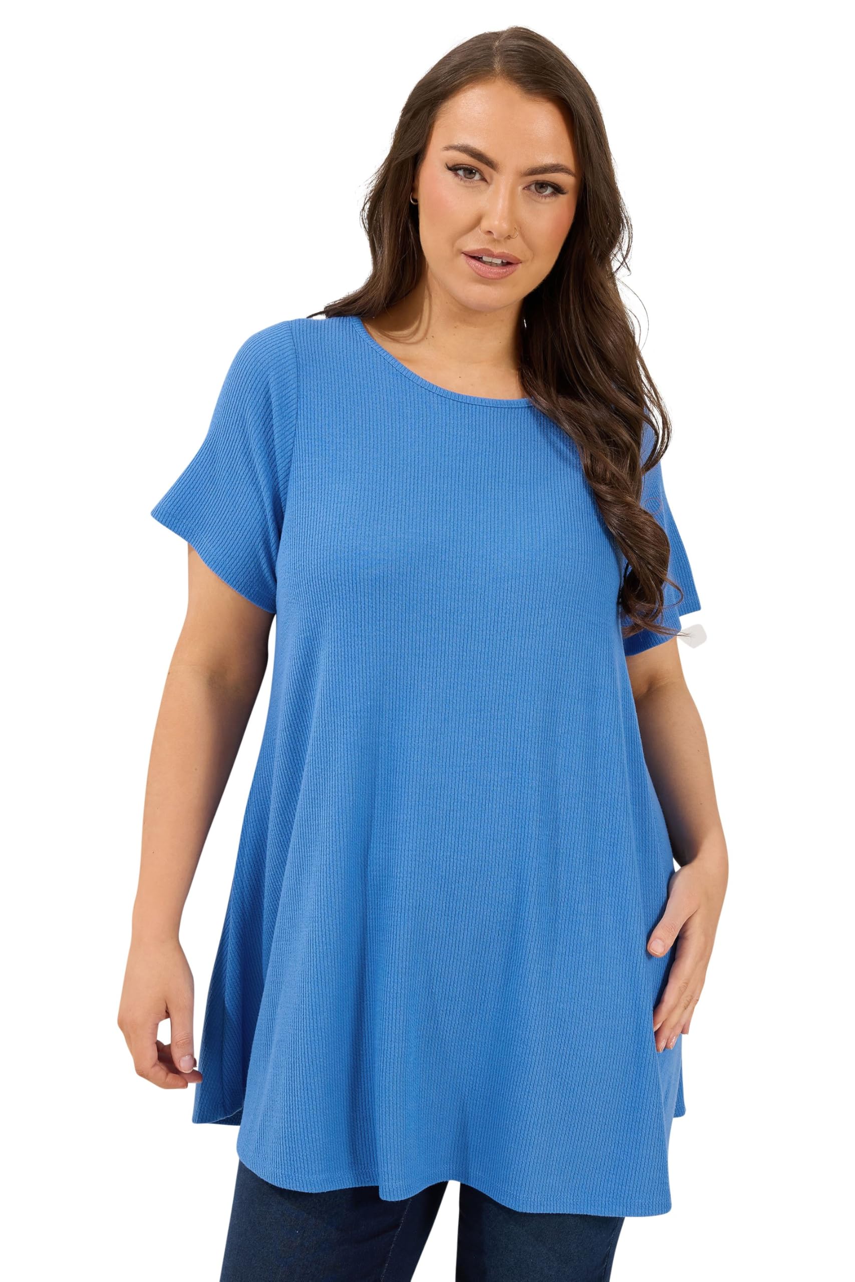 Yours Women's Blue Curve Ribbed Swing Top - Plus Size Curve