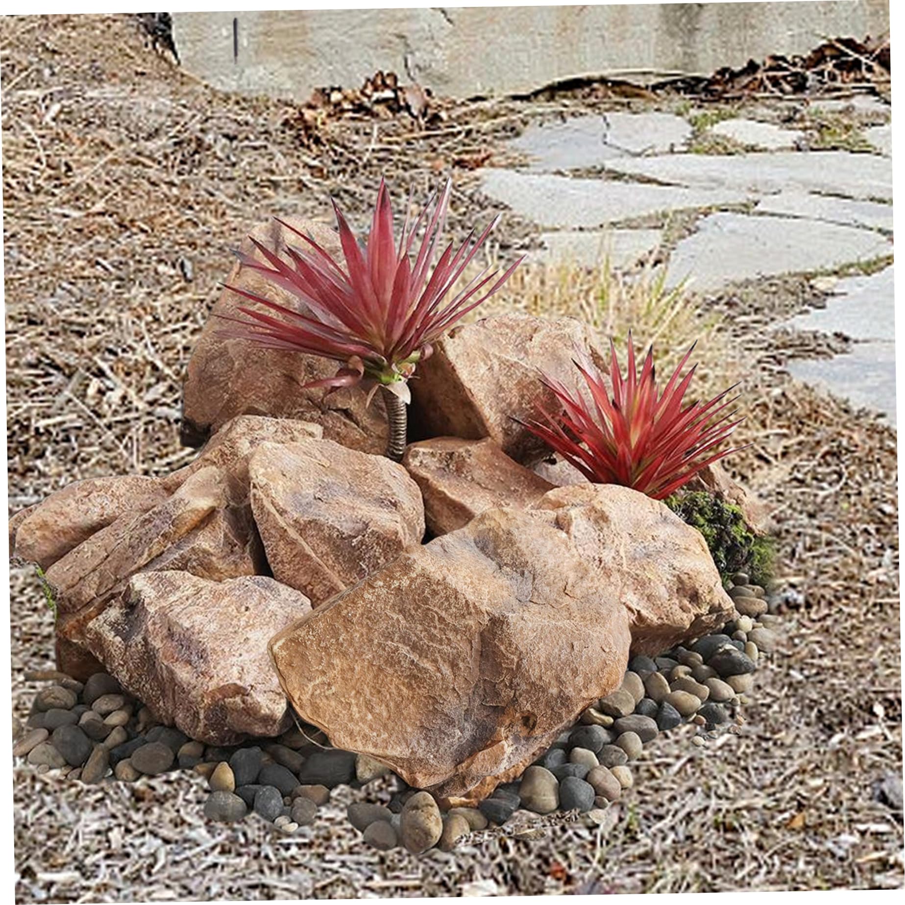 Paesaggio Rocks 14×11×9 pollici Schiuma artificiale Finta pietra Rocce estetiche naturali per la copertura del pozzo del giardino esterno, Uso in cucina