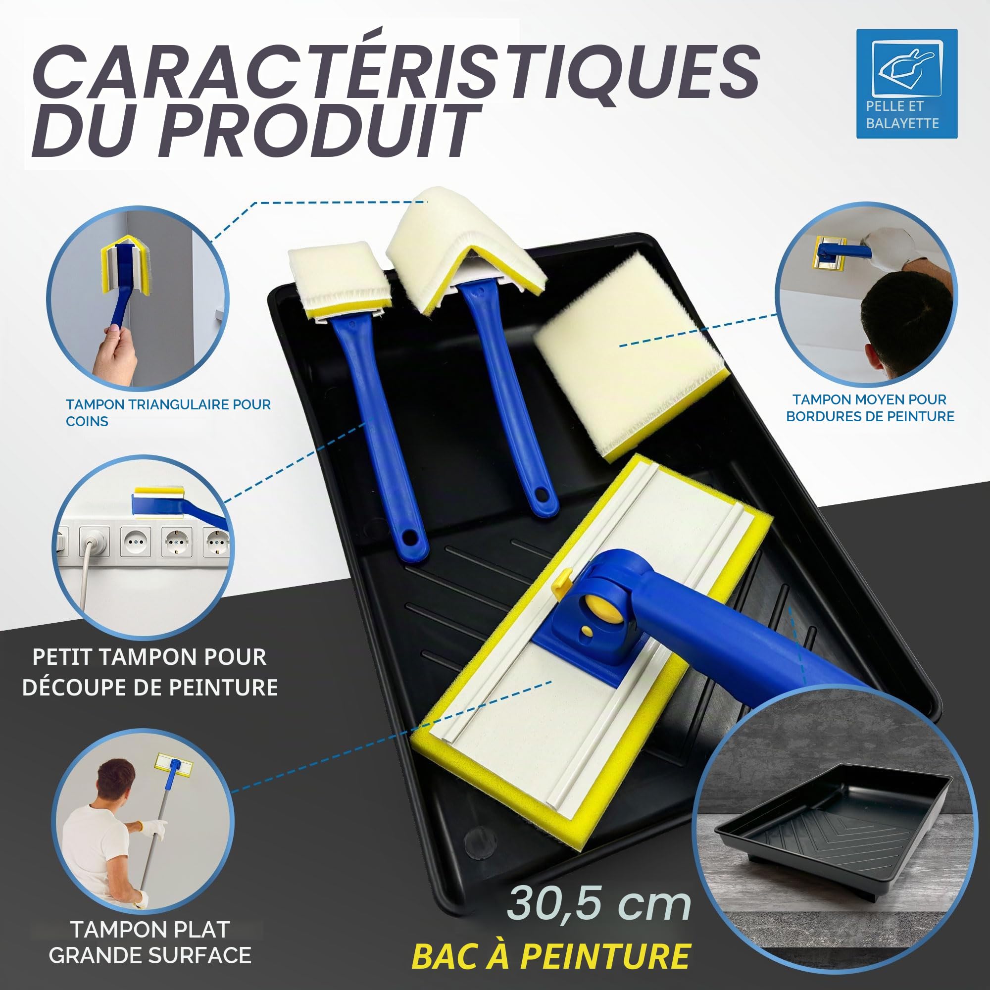 Lot de tampons de peinture pour murs et plafonds, y compris les tampons de peinture grands, moyens, petits, triangulaires, plats pour la décoration, têtes interchangeables, extensibles,