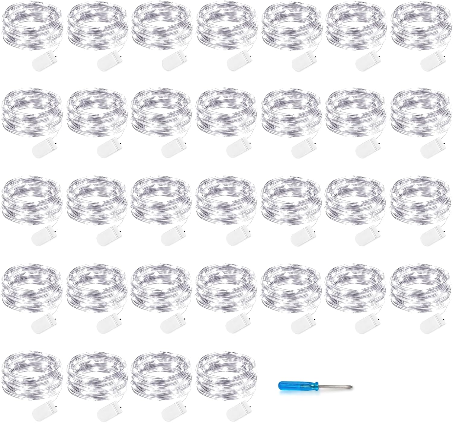 VOOKRY 32 Pcs Fairy Lights Battery Operated String Lights - 10 ft 30 LEDs Waterproof Silver Wire Mini Firefly Starry Moon Lights for DIY Crafts Wedding Party Table Centerpieces Christmas(Cool White)