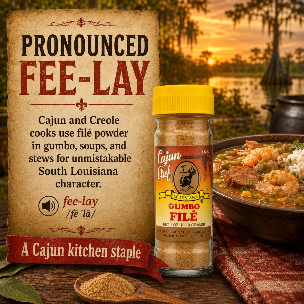Amazon.com : Cajun Chef Gumbo File Powder, 1 oz, Ground Sassafras