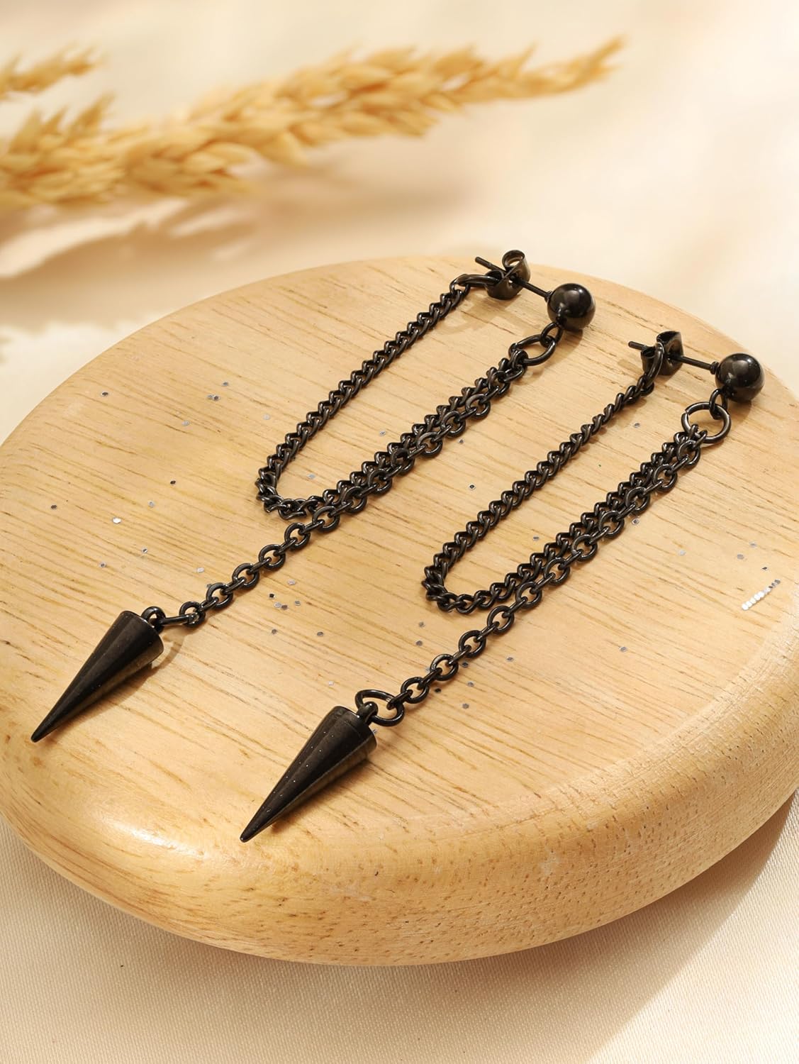 Sacina Black Spike Stud Earrings, Chain Grunge Earrings, Punk Emo Jewelry, Gothic Christmas Jewelry Gift For Women - Image 7
