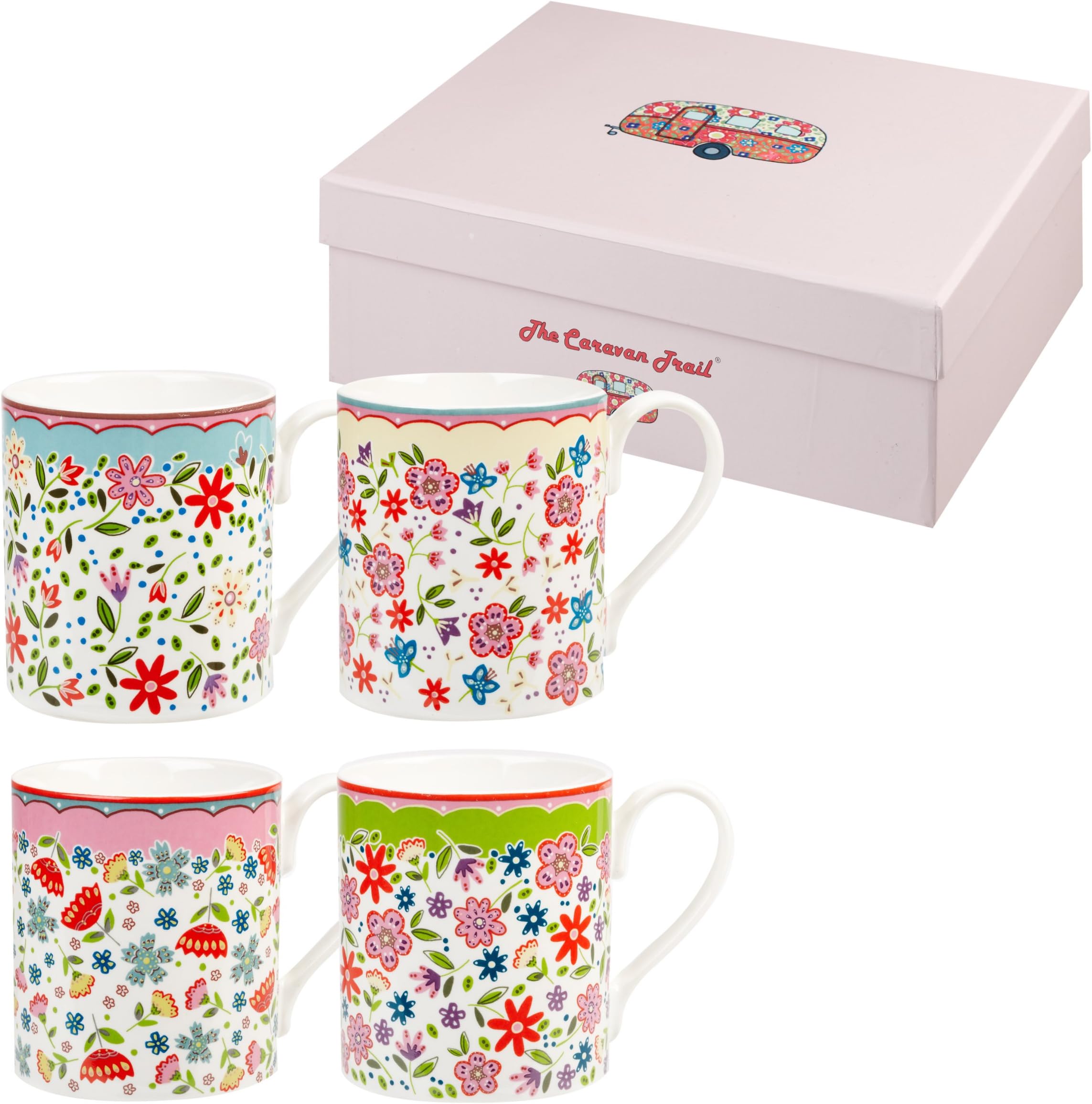 The Caravan Trail Rivera Set Larch 4 Mugs, Multi-Colour