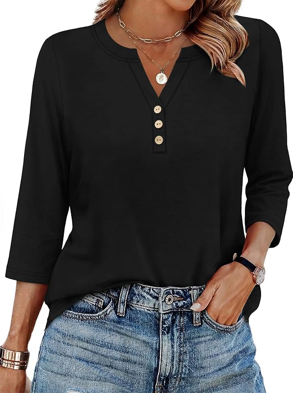 XIEERDUO 3/4 Longitud Manga Mujeres Tops Moda Ropa V Cuello Camisas Vestido Blusas Negocios Casuales Conjuntos Túnica Tops