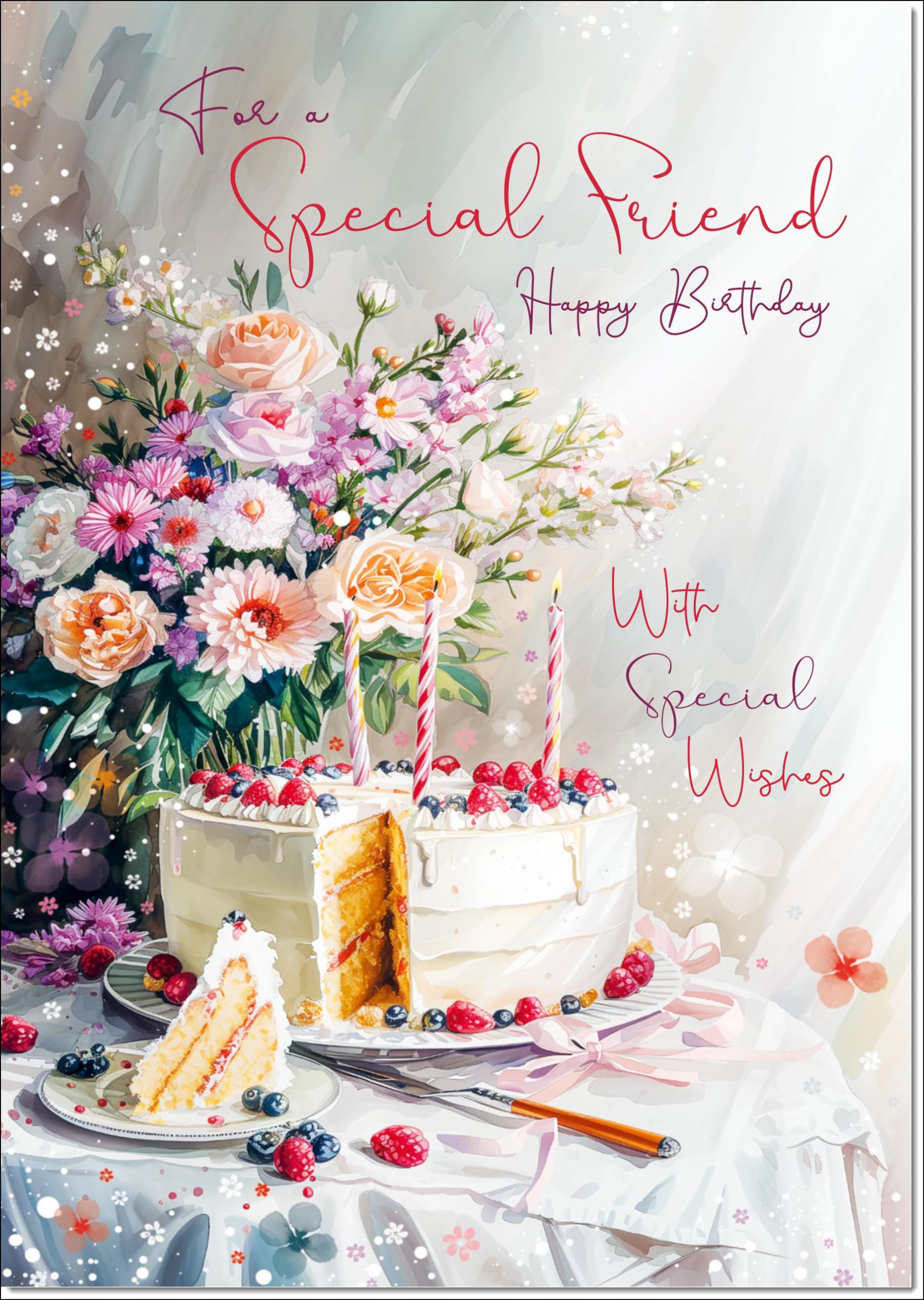 doodlecards Special Friend Birthday Card Birthday Cake and Flowers Large A4 Size with Plain Envelope โ image 1