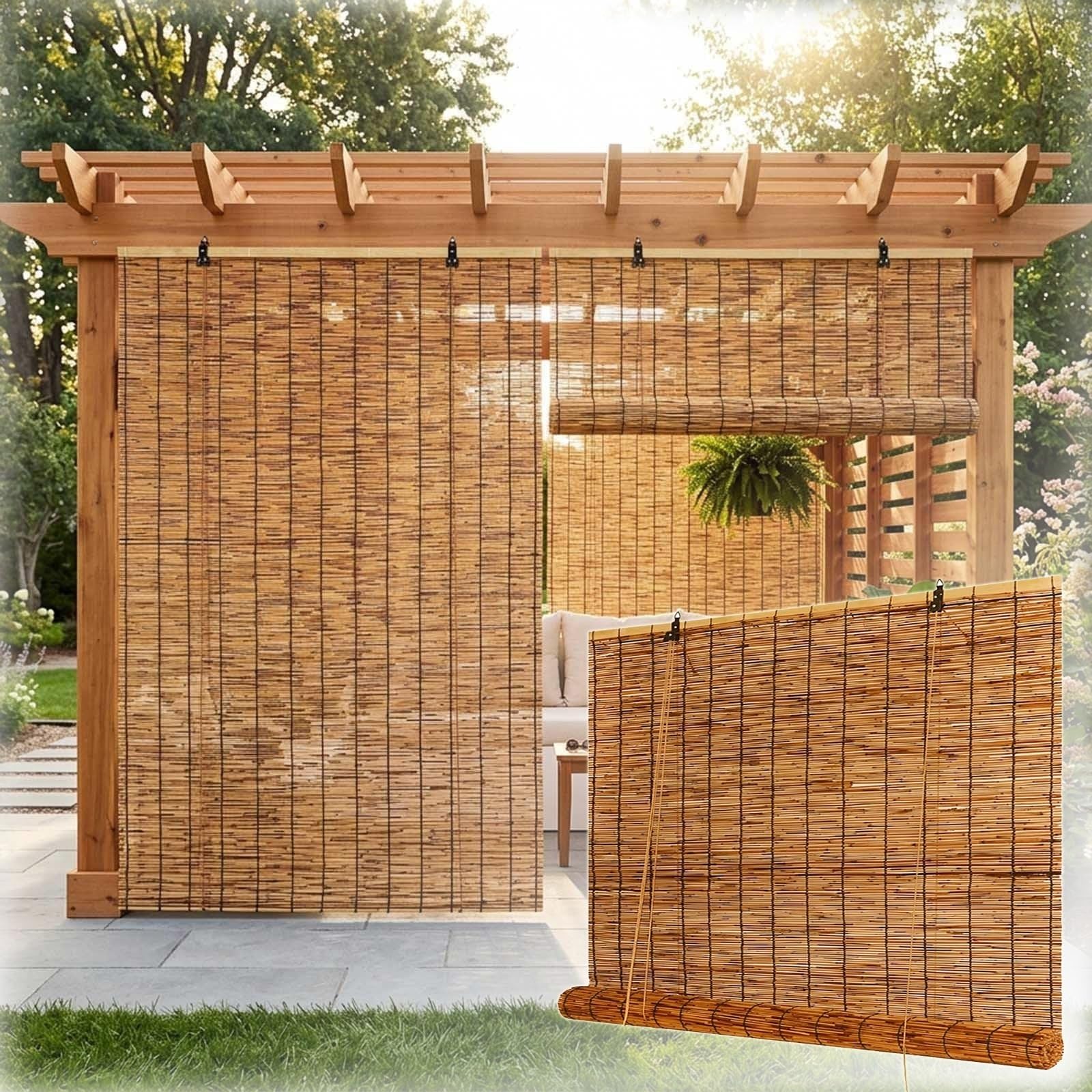 CMJYMX Blackout Bamboo Roll Up Shades Privacy Screen, Light Filtering Bamboo Blinds Suitable For Indoor And Outdoor Porches 36" 48" 54" 67" 72" 75" Wide(50x160CM/20x63IN(WxH))