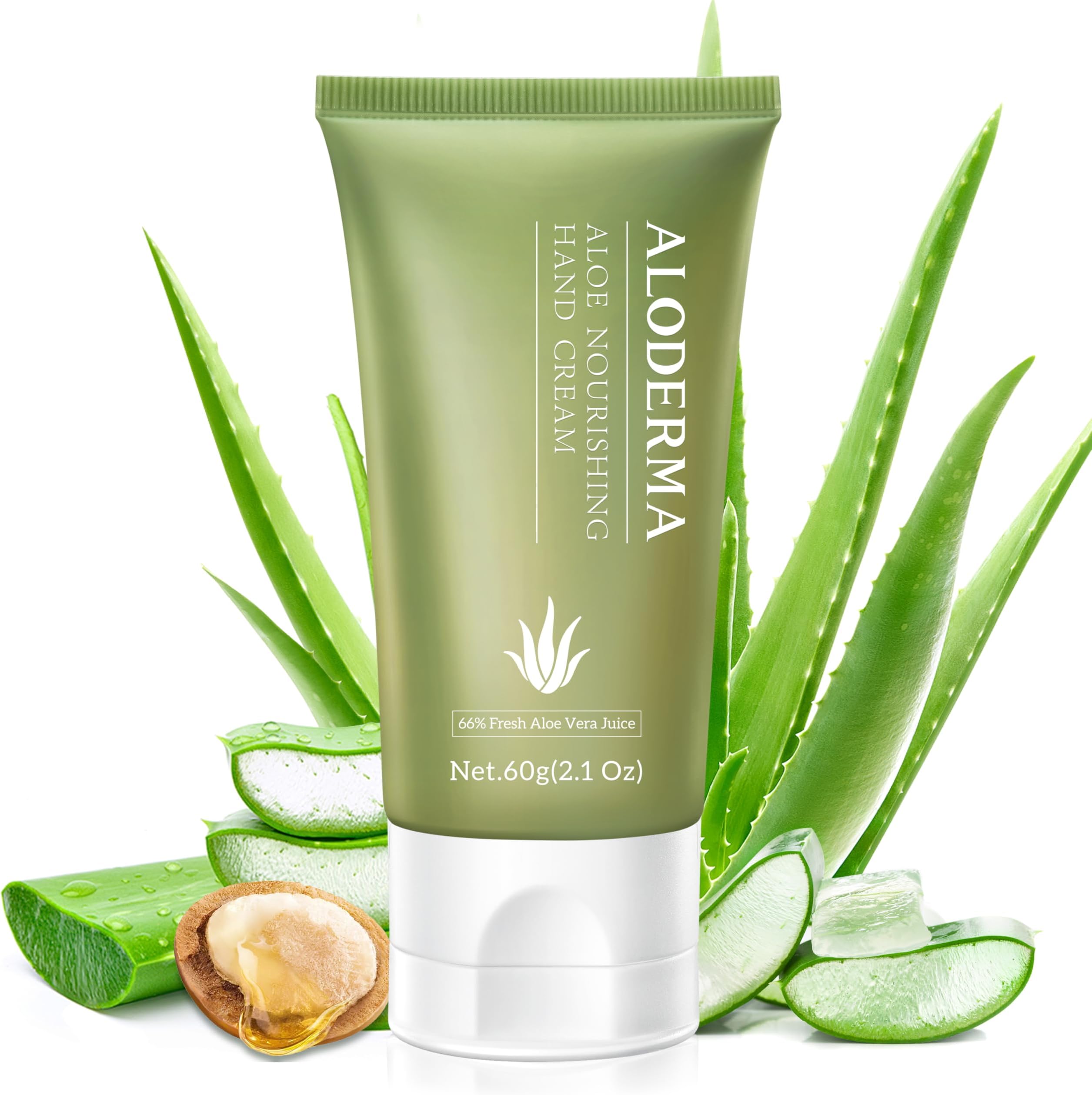 Aloderma Nourishing Hand Cream, 2.1oz Travel Size - Non-Greasy Gentle Hand Cream for Dry, Cracked Hands, Lightweight Lotion Made with 66% Organic Aloe Vera and Shea Butter for Soft Hands