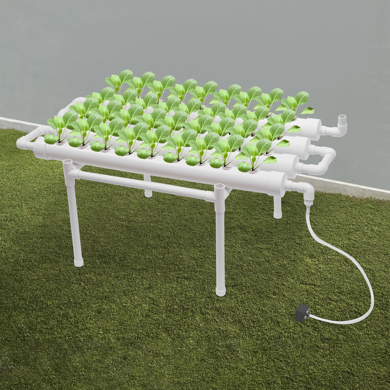 Sistema de cultivo hidropónico con 36 plantas, 1 nivel de tubos de PVC de grado alimenticio con bomba de agua, kit de cultivo hidropónico para frutas y verduras (1 nivel, 36 plantas)