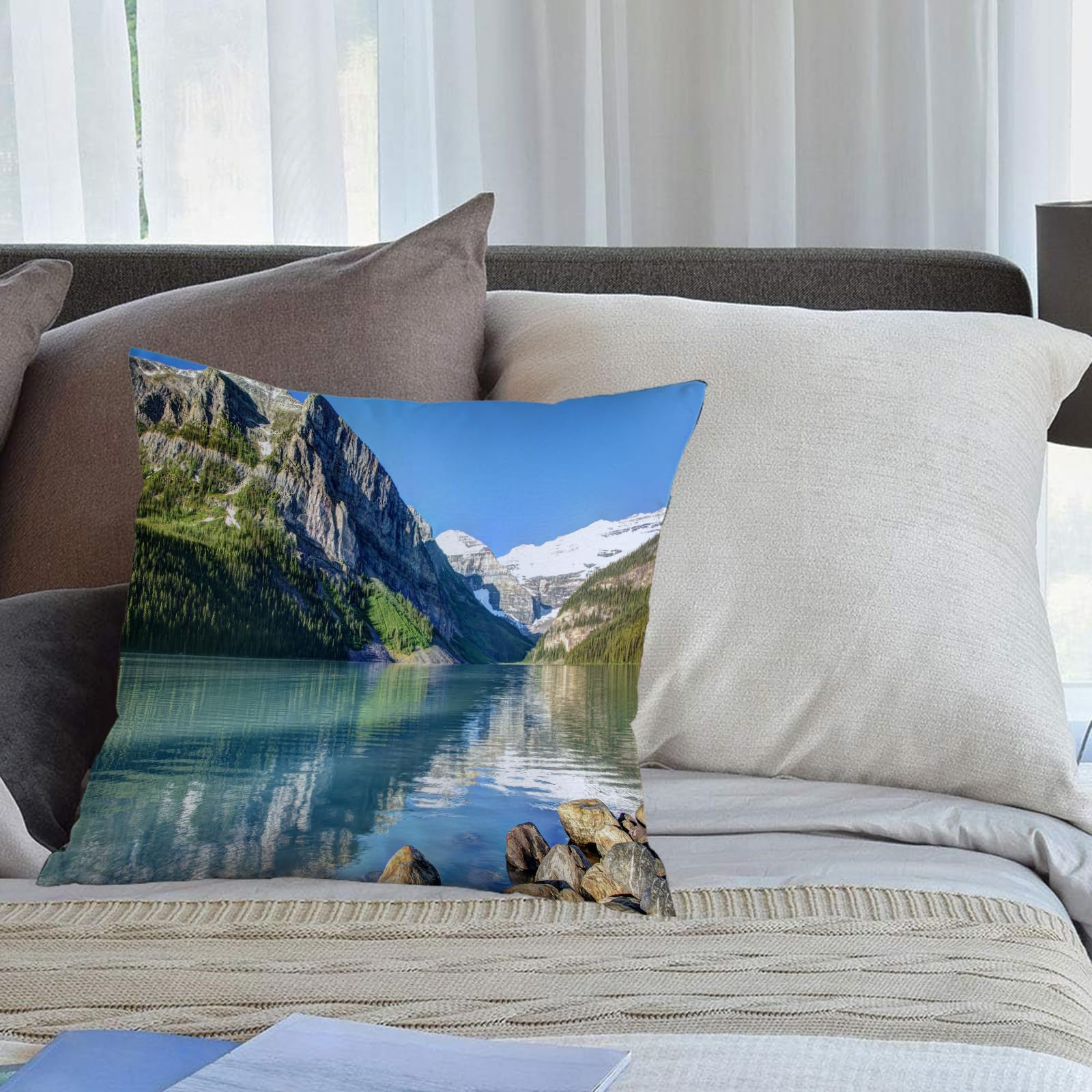 EMCLKS Cushion Double Sided Printing Throw Pillow Cover Garden Decor Home Decorate for Livingroom Couch Patio,Lake Louise rocky mountain lake in banff canada,18x18in