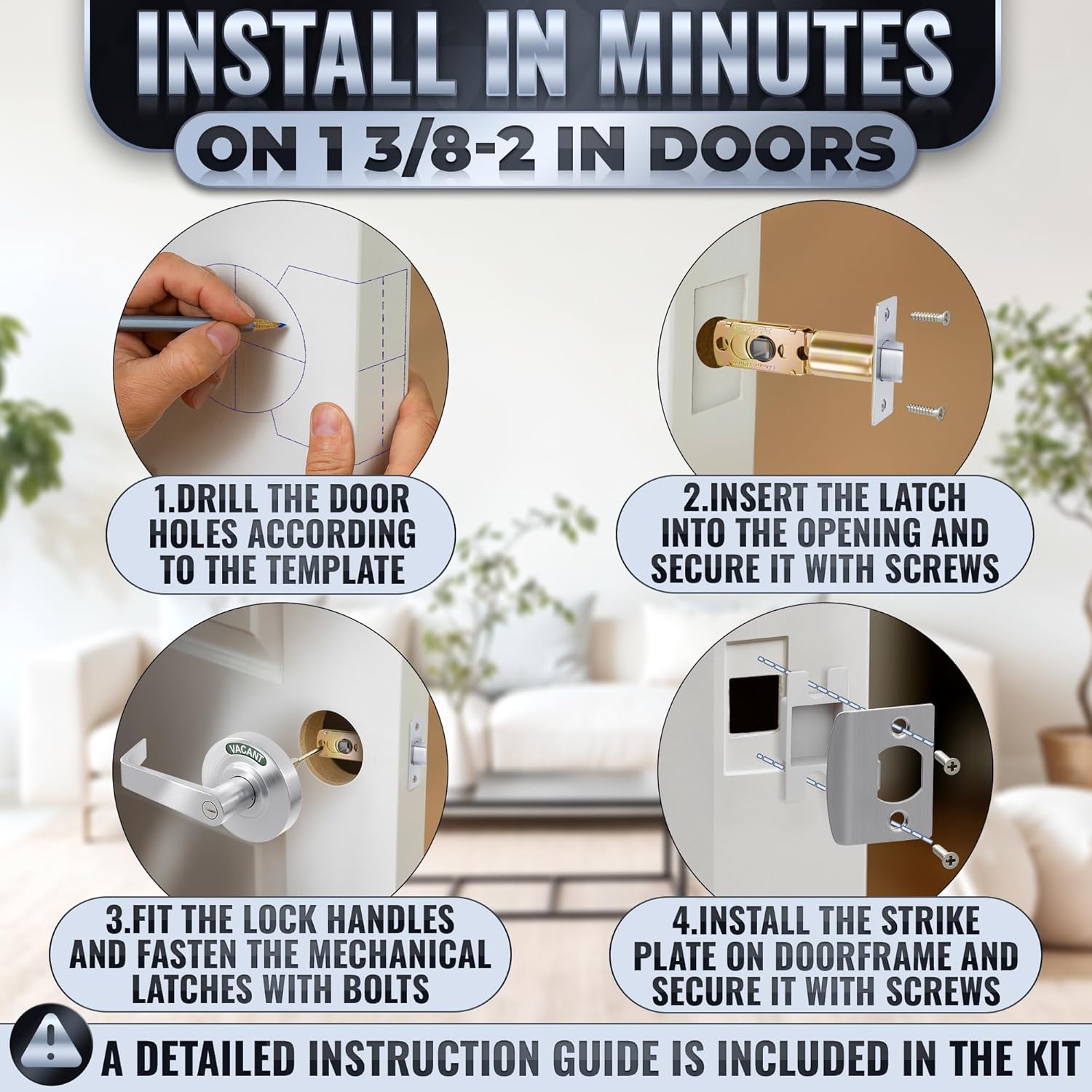 Commercial Door Handle with Lock - Bright Indicator Visible from 50 ft, 304 Stainless Steel, Quiet Rotation, Quick Install, Reversible L/R, Coin Override - Vacant Occupied Bathroom Lock for Restrooms