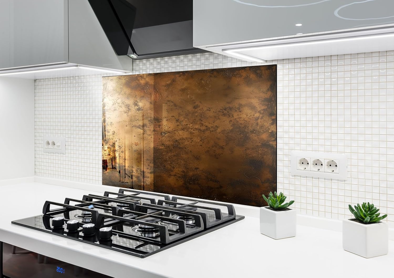Myphotostation 30Wx18H'' Bronze Panel Glass Kitchen BacksplashTempered Glass Backsplash, Glass Splashback For Kitchen, Stove Wall Protector, Cooker Wall Panel, Stove Back Cover
