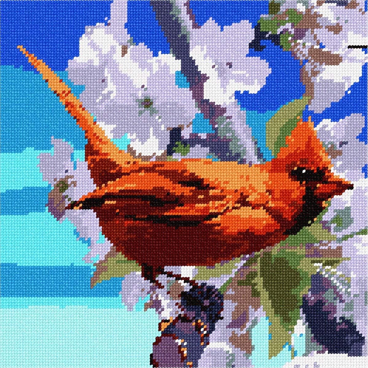 Pepita Needlepoint Canvas: Cardinal and Spring Flowers, 10" x 10"