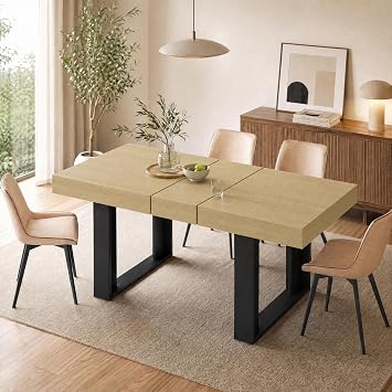 ROCSUMOO Dining Table 120-160cm Extendable Table Wooden Kitchen Table Long Expandable Dining Tables for Living Room Home 4-6 Peoples Natural Wood