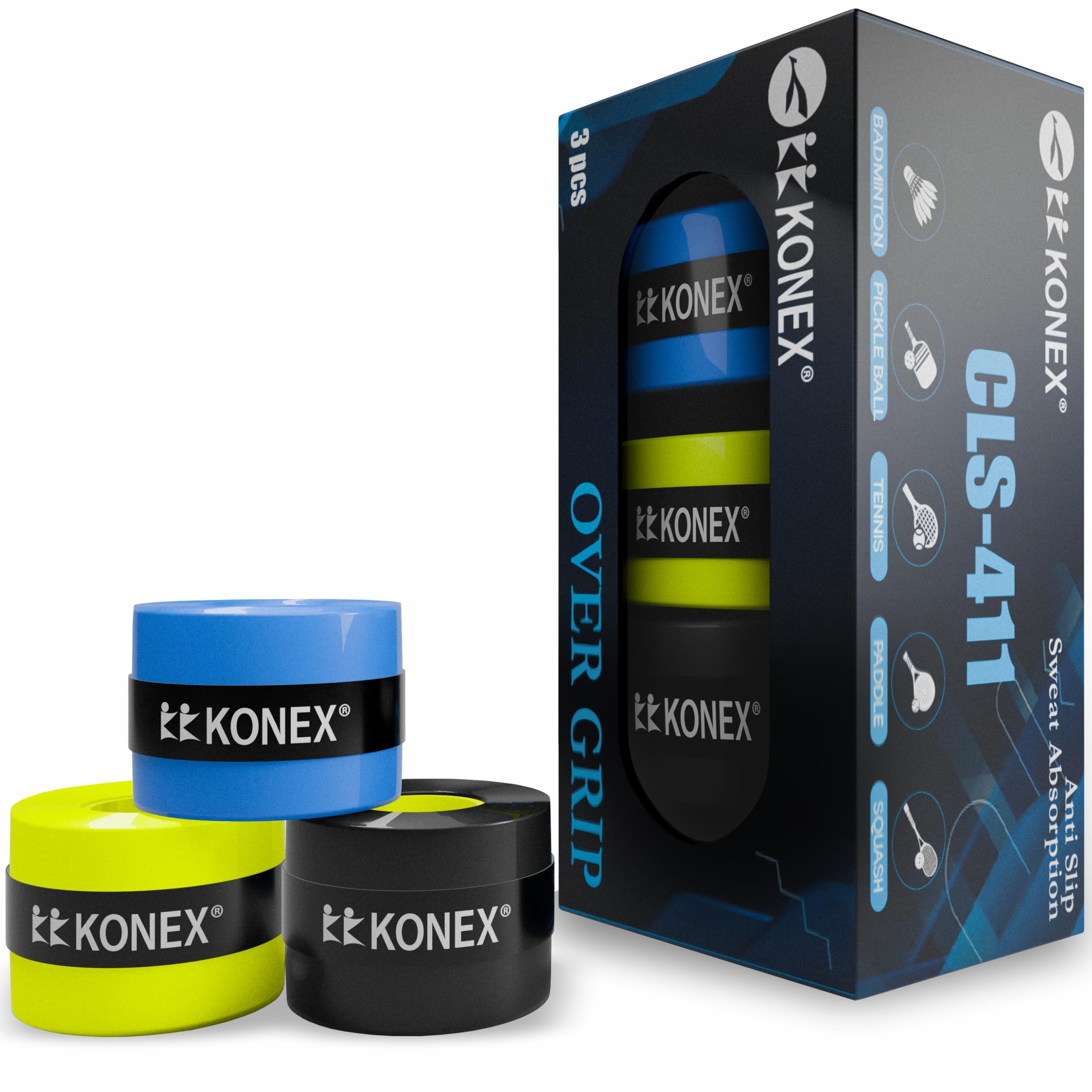 KONEX PU Overgrip| Pack of 3 Multi-Color Grips| Anti-Slip, Sweat Absorbent and Durable overgrip for Badminton, Tennis, Pickleball, Paddle, Squash and All Other Racket Sport.-image-24