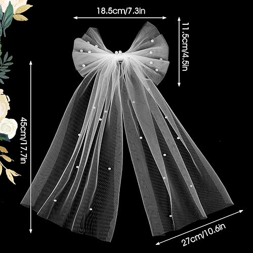 Miniatura 2 de Velo de lazo de pelo de perlas nupciales, lazo de pelo blanco perla, velo de boda con pasador, decoraciones de despedida de soltera, regalos de dama
