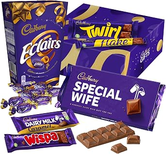 Cadbury "Special Wife" Chocolate Gift - Full Size Cadbury Chocolate Bars including Flake, Caramel, Twirl, Dairy Milk and More. Valentine's Day, Anniversary for Wife