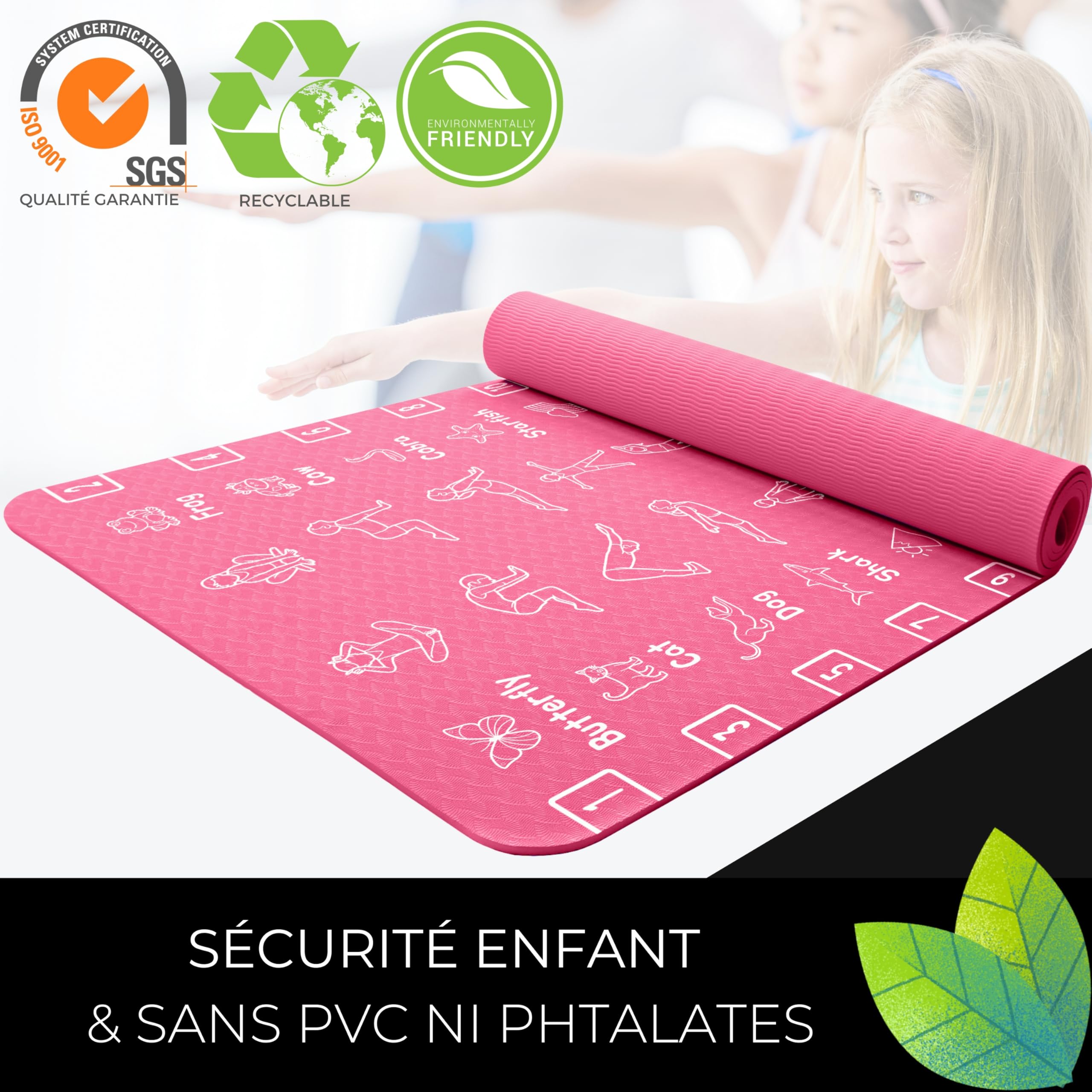 Plyopic Tapis de Yoga pour Enfants – Tapis d'Exercice TPE Leger et Antiderapant - 6mm. Ideal pour les Tout-Petits, les Enfants, Garcons et Filles (3-12 Ans)