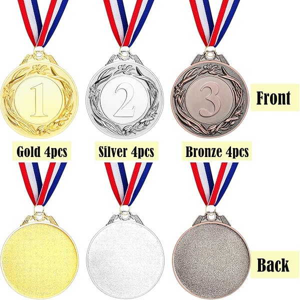 Santme 12 piezas Medalla de Recompensa, Medalla de Oro Medalla de Plata Medalla de Bronce con Cintas de Cuello para Competiciones, Deportes, Estilo Olímpico Diámetro aprox. 5,0 cm - 3