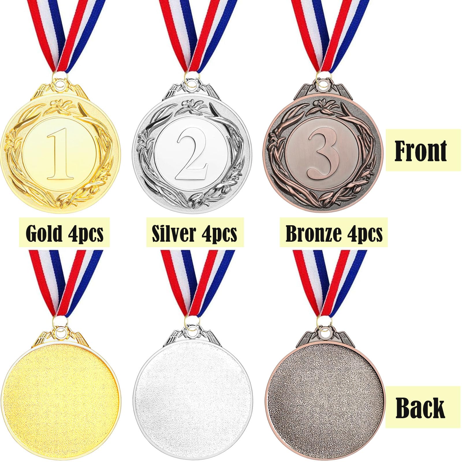 Santme 12 piezas Medalla de Recompensa, Medalla de Oro Medalla de Plata Medalla de Bronce con Cintas de Cuello para Competiciones, Deportes, Estilo Olímpico Diámetro aprox. 5,0 cm - 3
