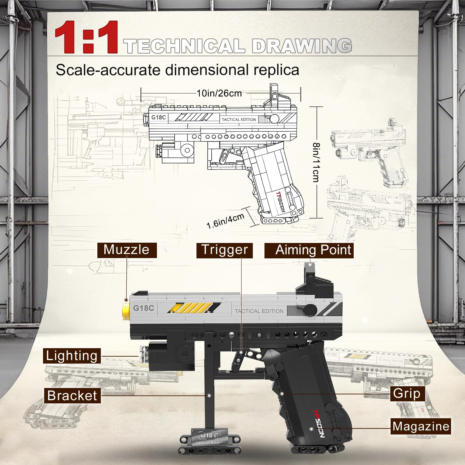 G18 Blocs Pistolet pour Adultes Garçons