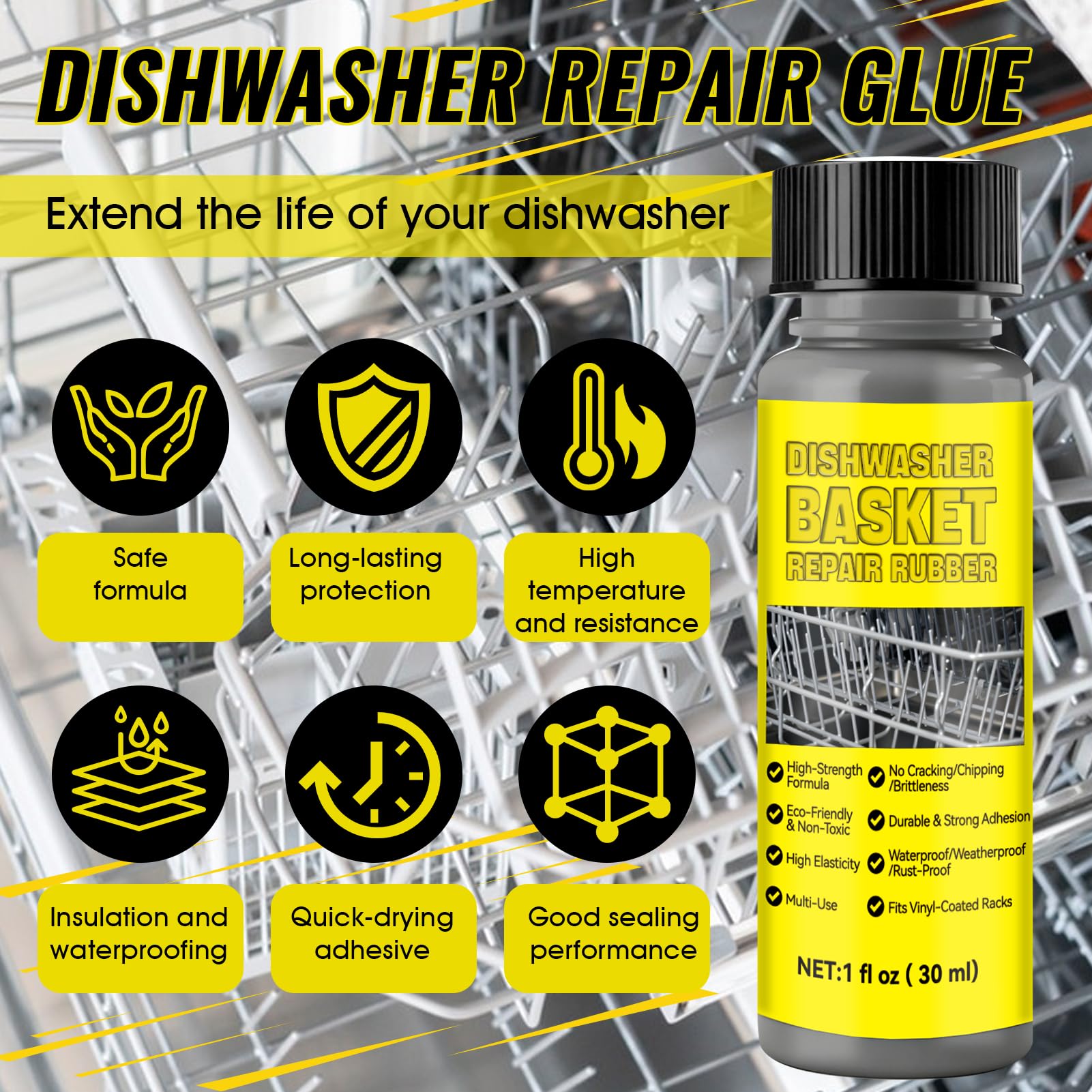 Spülmaschinenkorb Rost Reparatur, Geschirrkorb Reparatur Weiss Flüssigkunststoff, Rostschreck für Spülmaschine-Flüssige Abziehbare Gummibeschichtung-30ml (Grau) - 2