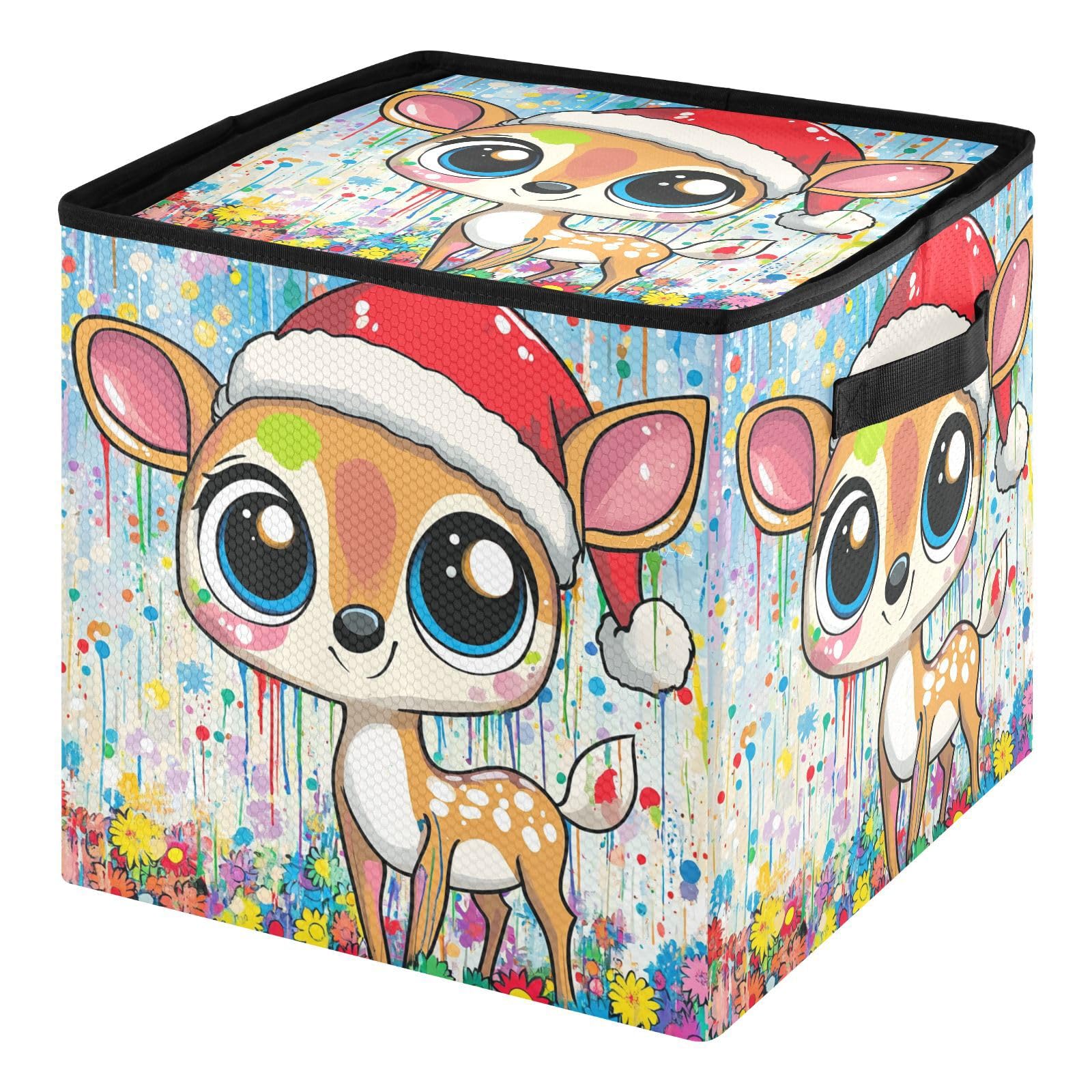 Boîte de rangement Noël 64 boules : grand sac à sapin ajustable design cerf