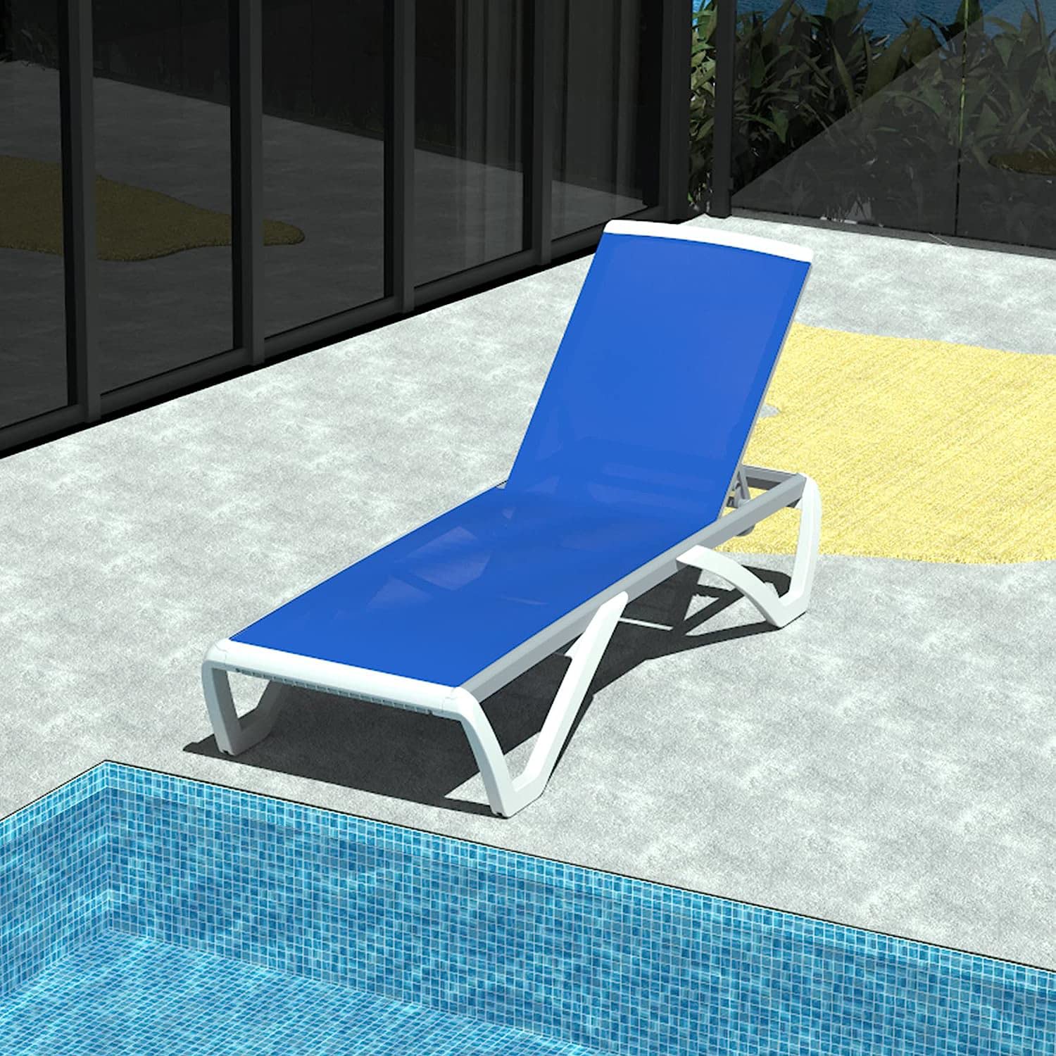 Domi Outdoor Lounge Chair, Aluminum Patio Chaise Lounge with 5 Position Adjustable Backrest and Wheels, All Weather Reclining Chair for Patio, Yard, Balcony, Poolside (Blue)