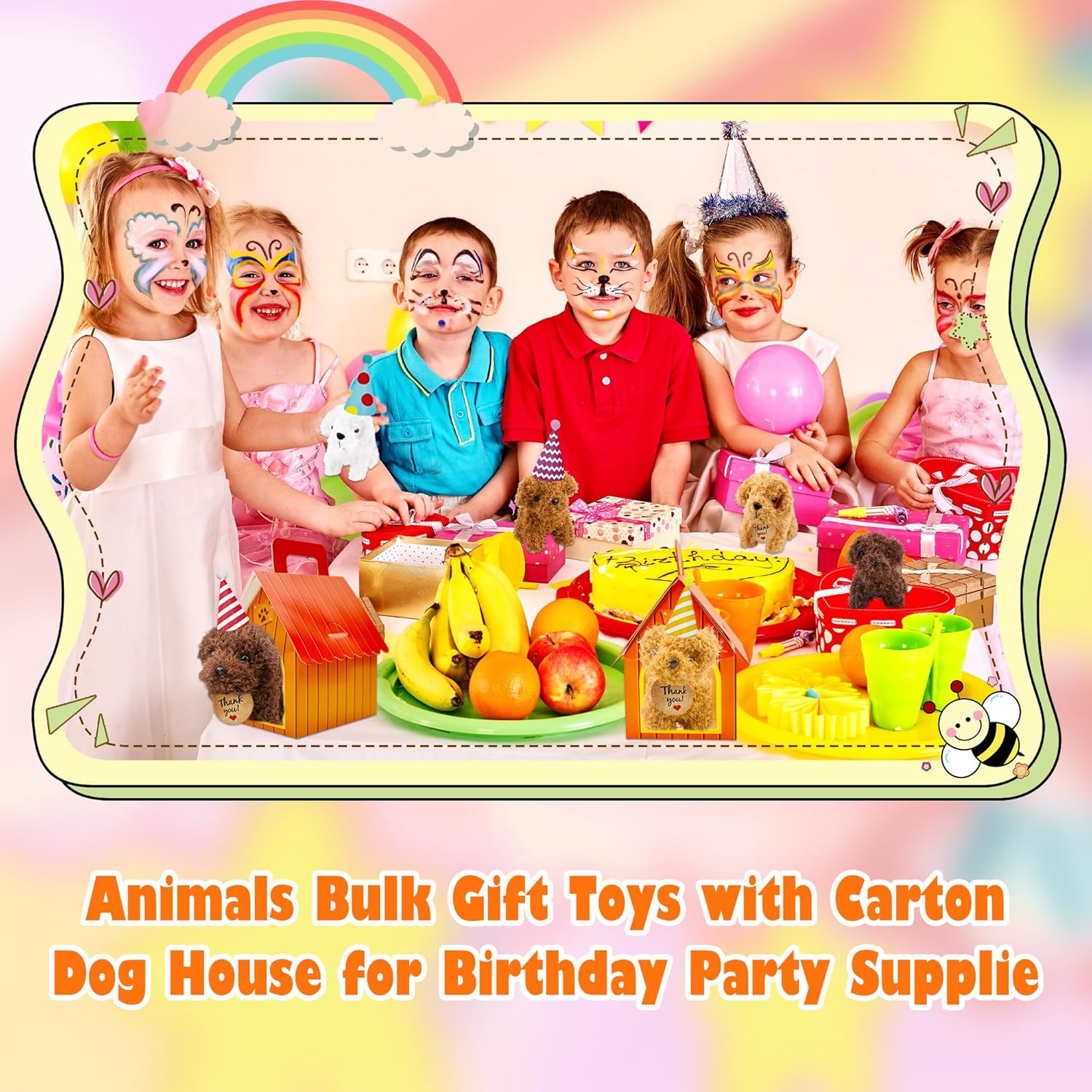Haconba 16 Set Adopt A Teddy Puppy Party Favors Includes 16 Mini Plush Teddy Dog Stuffed Animals 16 Birthday Hats 100 Gift Tags and 16 Red Carton Dog House for Birthday Adopt Pet Party Supplies