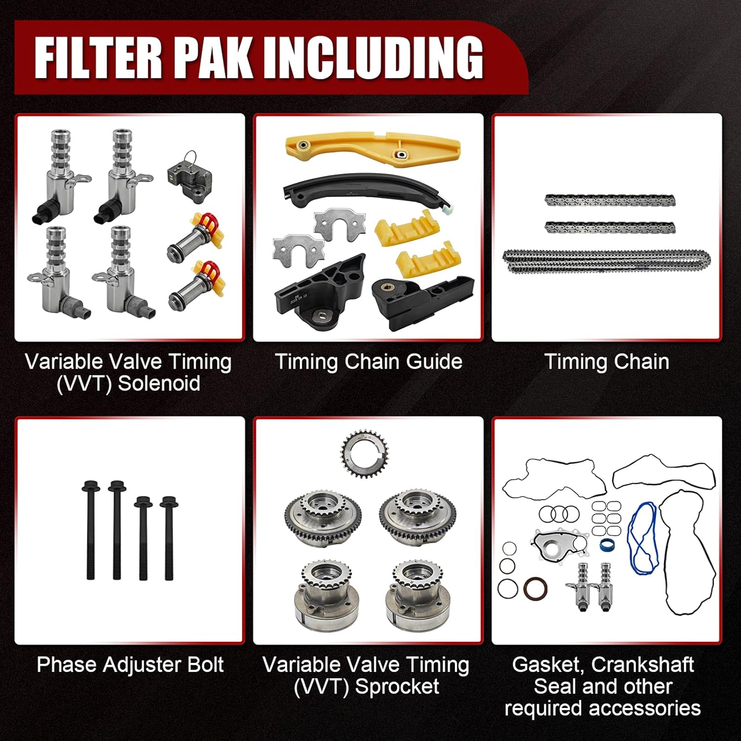 AT4Z-6268-A 3.5L Engine Timing Chain Kit with Chains Guides Tensioners Phasers Compatible with Ford F-150 2013-2016 3.5L Ecoboost V6 Replace#AT4Z-6256-B AT4Z-6268-C AT4Z-6306-A