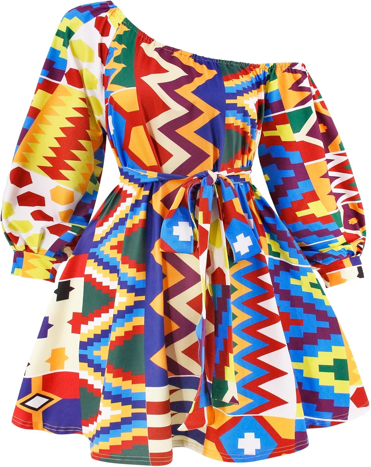 Mocure African Dashiki Printing Dress Long Sleeve Midi Fit Foraml A Line Swing Dresses