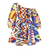 Mocure African Dashiki Printing Dress Long Sleeve Midi Fit Foraml A Line Swing Dresses