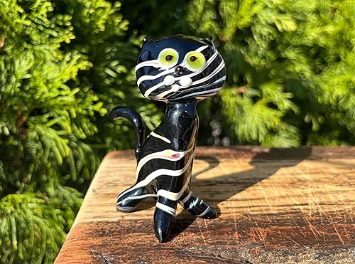 Miniatura 2 de Figura de gato de cristal negro  Miniatura soplada a mano estilo Murano  Adorno coleccionable de gatito para estante o escritorio  Regalo para los