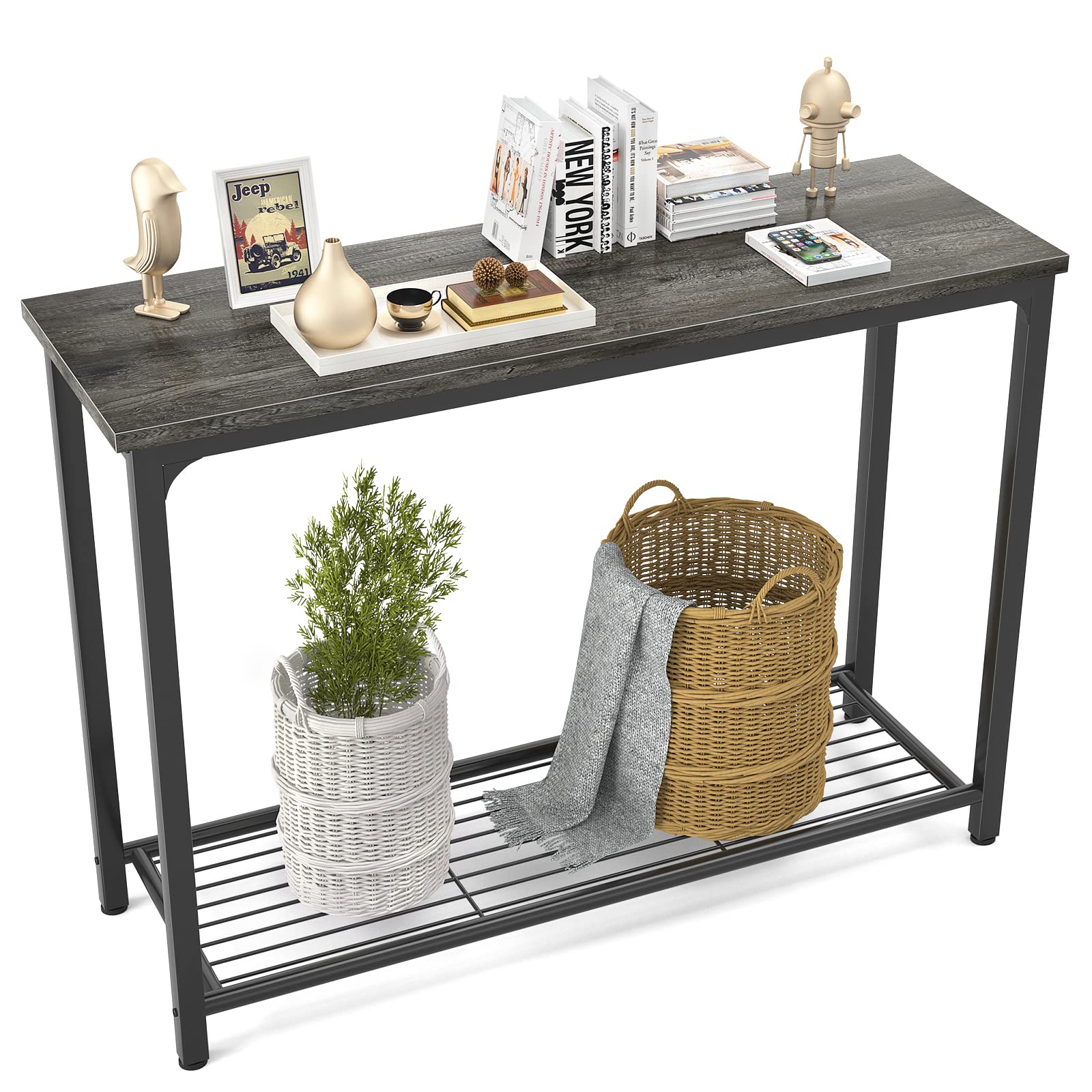 Photo 1 of *SEE NOTES* Ecoprsio Console Table with Mesh Shelves, 2 Tier Grey 