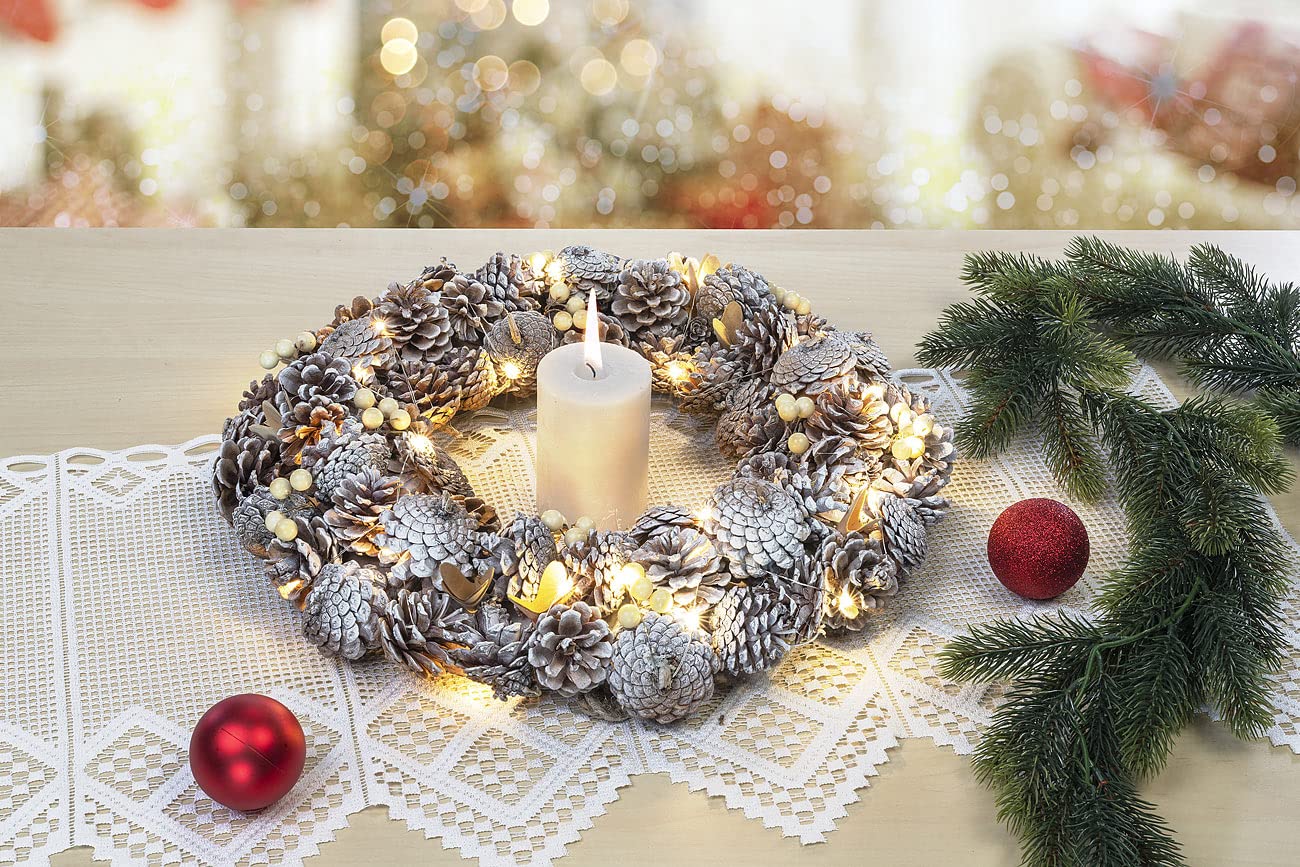 Couronne de Noël lumineuse - Ø 44 cm - Reflets beiges [Infactory]