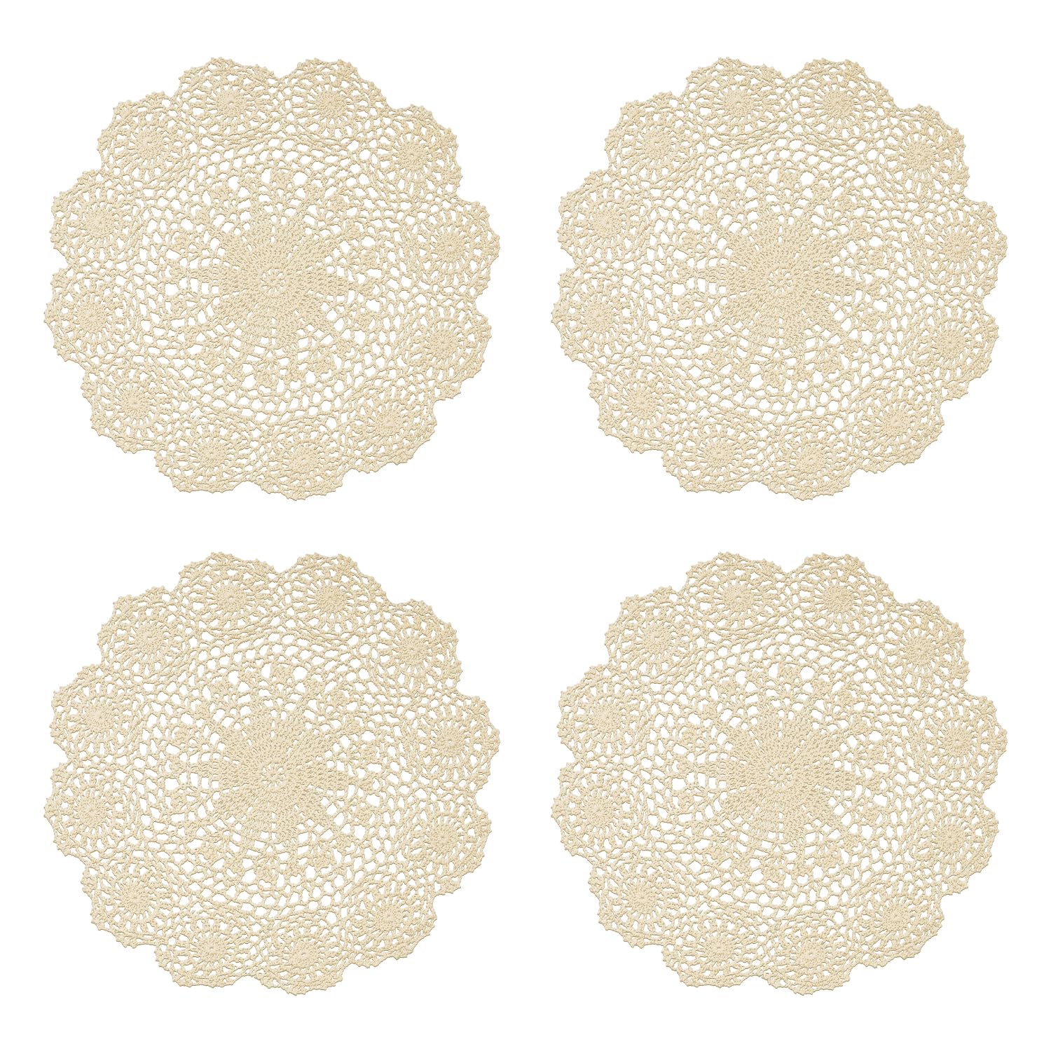 Phantomon 14-Inch Handmade Crochet Cotton Lace Round Table Placemats Doilies, Pack of 4 – Beige Vintage Table Decor (Beige)