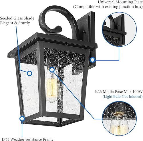 Miniatura 4 de Luminzone Lámparas de pared para exteriores, faroles de pared exteriores impermeables con vidrio sembrado, apliques de pared exterior, luces de