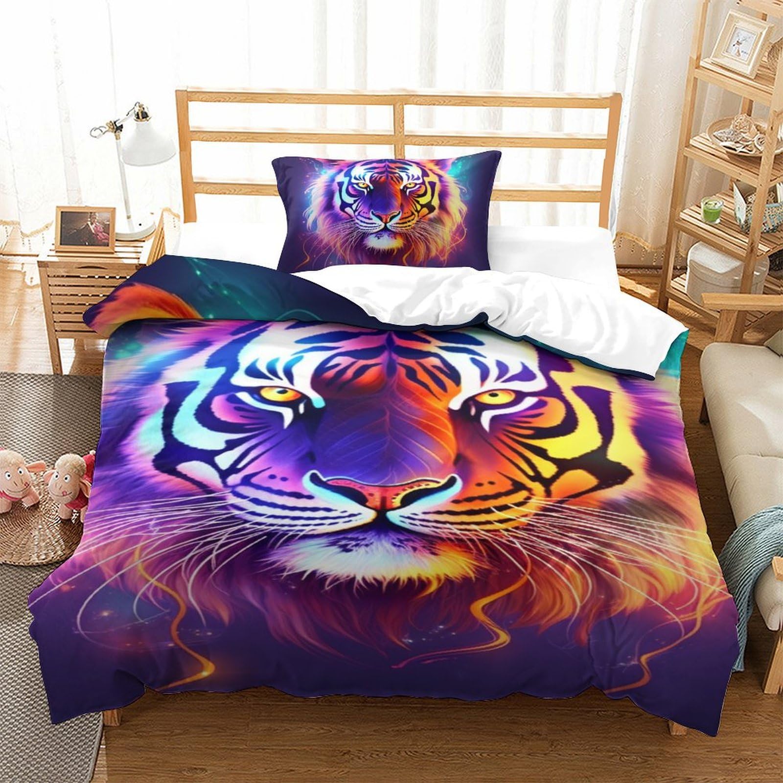 Housse de couette tigre 3D en microfibre 135x200 cm avec taies
