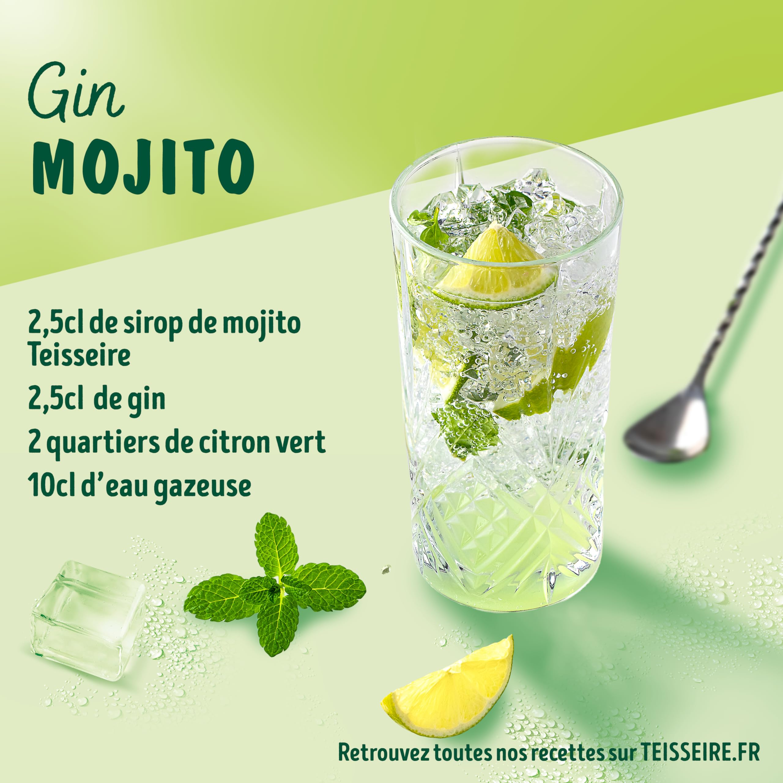 Teisseire Jarabe Mojito para Bebida Refrescante, Cócteles, Bidón Reciclable 6 x 60 cl