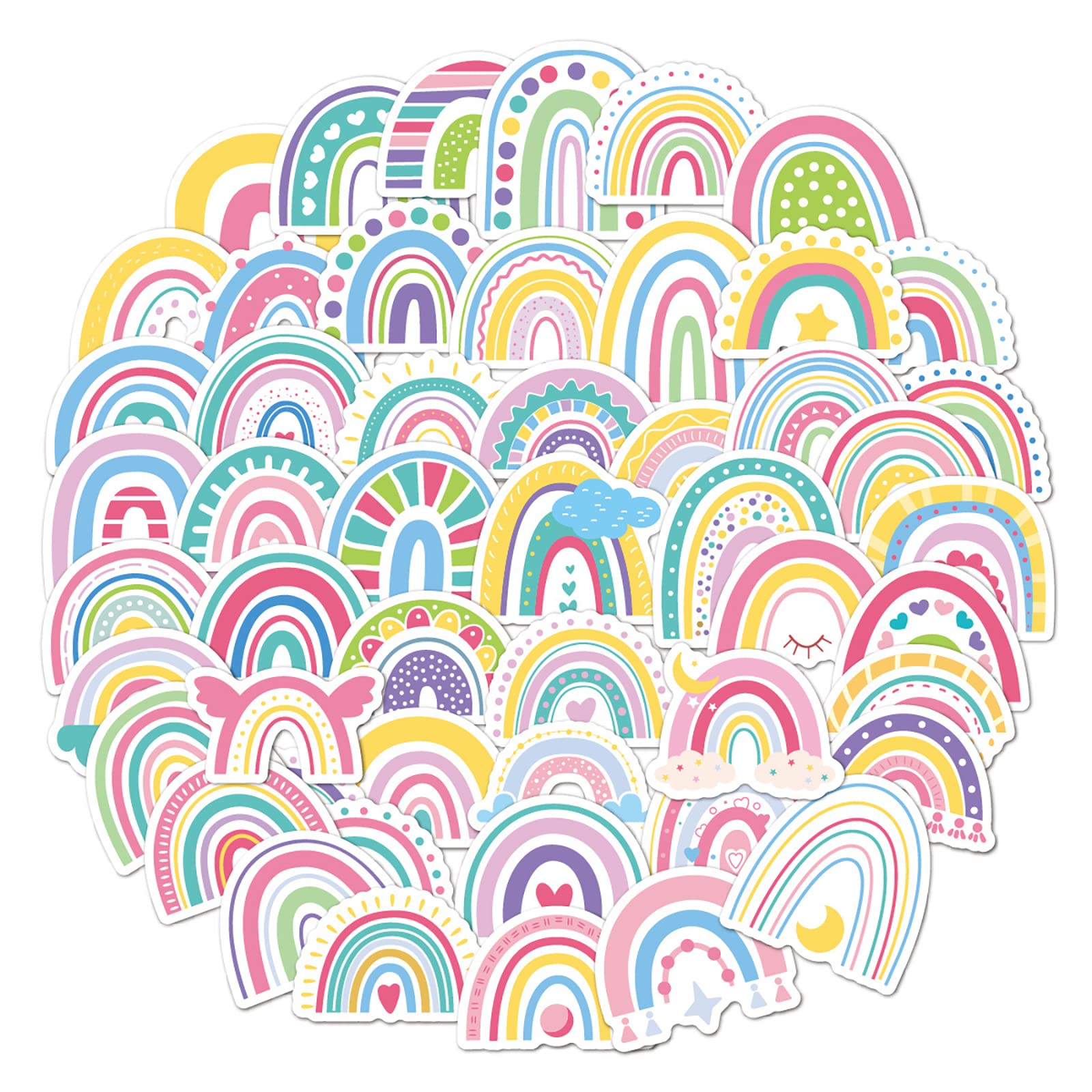 APOMOONS 50 Pcs Rainbow Stickers for Water Bottles, Colorful Waterproof Vinyl Decals, Boho Aesthetic for Laptop, Luggage, Computer, Kids Tablet, Cup, Notebook, Scrapbook, Skateboard