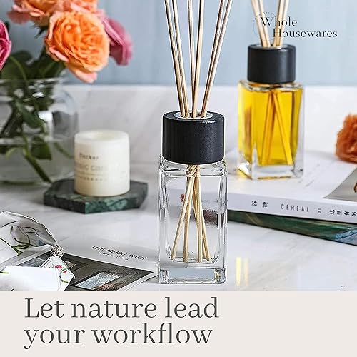 Miniatura 6 de WHOLE HOUSEWARES Varillas Difusoras Naturales en Botellas de Carrizo Vidrio Transparente para Decoración del Hogar para Cocina y Sala de Estar