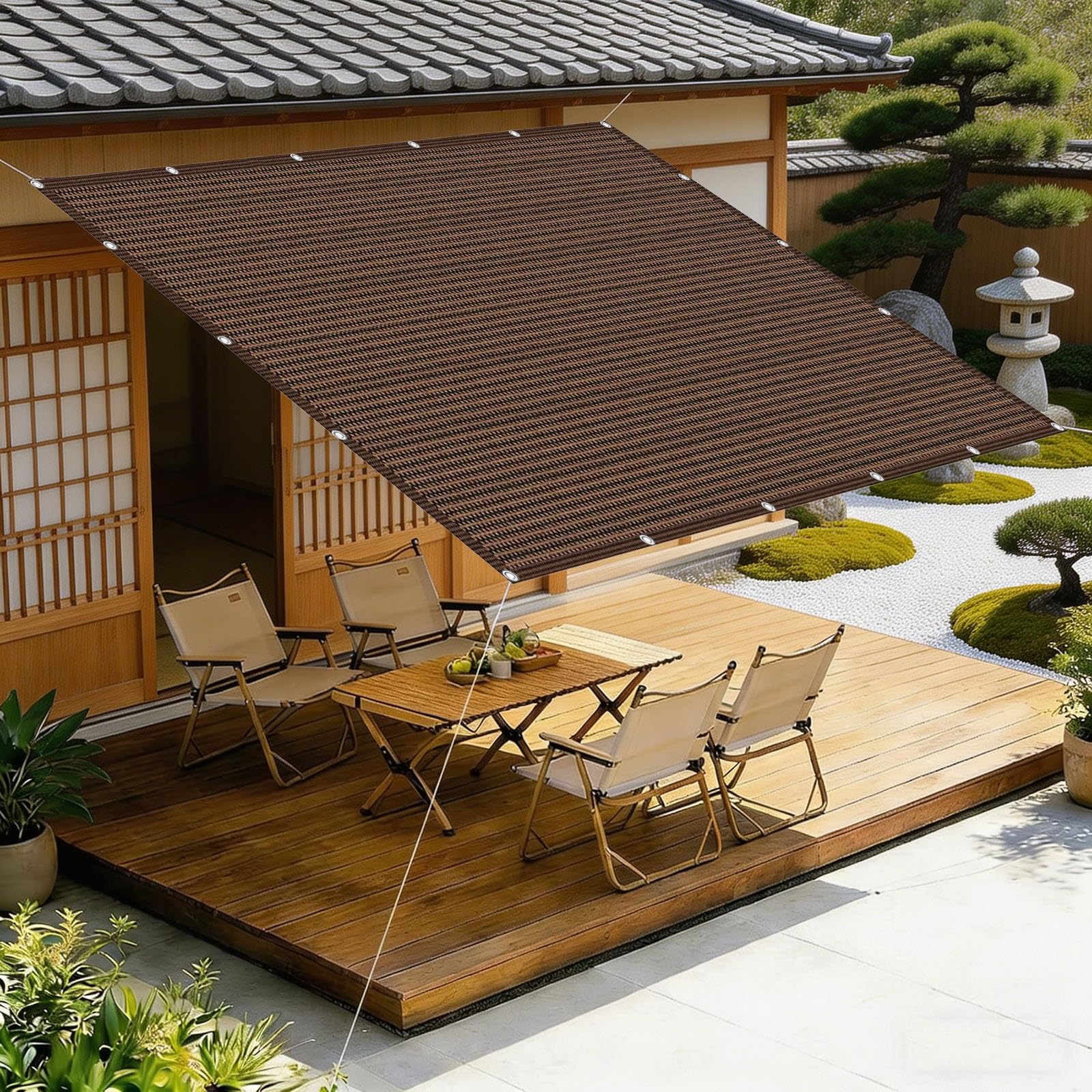 Voiles d'ombrage pour patio filet marron 530 x 570 cm perméable contre le soleil