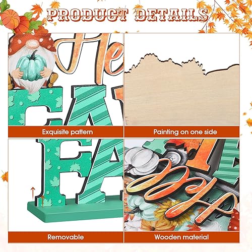 Miniatura 9 de Soaoo 6 piezas de decoración de mesa de otoño, letreros de madera para mesa de Acción de Gracias, gnomos, calabaza, camión, espantapájaros, centros