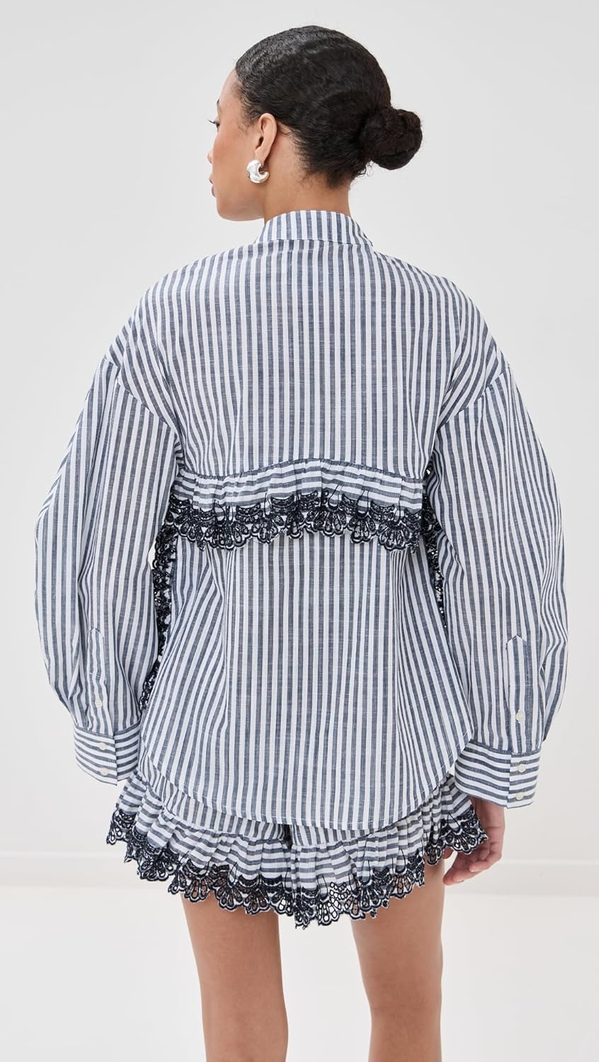 Kika Vargas Women's Momoyo Navy Stripes Cotton Top - Image 3