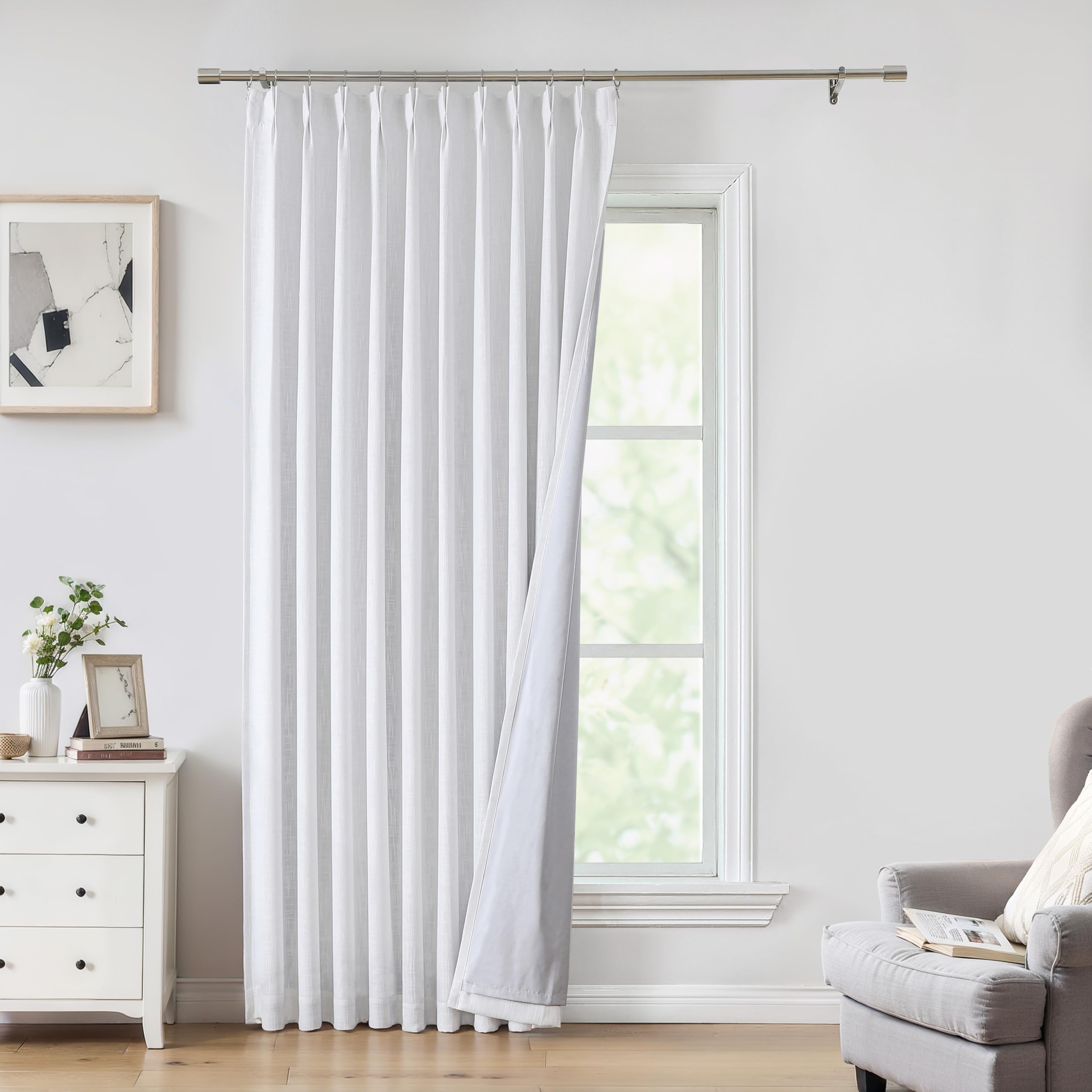 Central Park White Pinch Pleat Blackout Curtain Panel with Hooks, 60"x95"x1