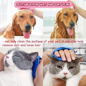 Dog Bath Brush with Adjustable Ring Handle, Soothing Massage Rubber Comb