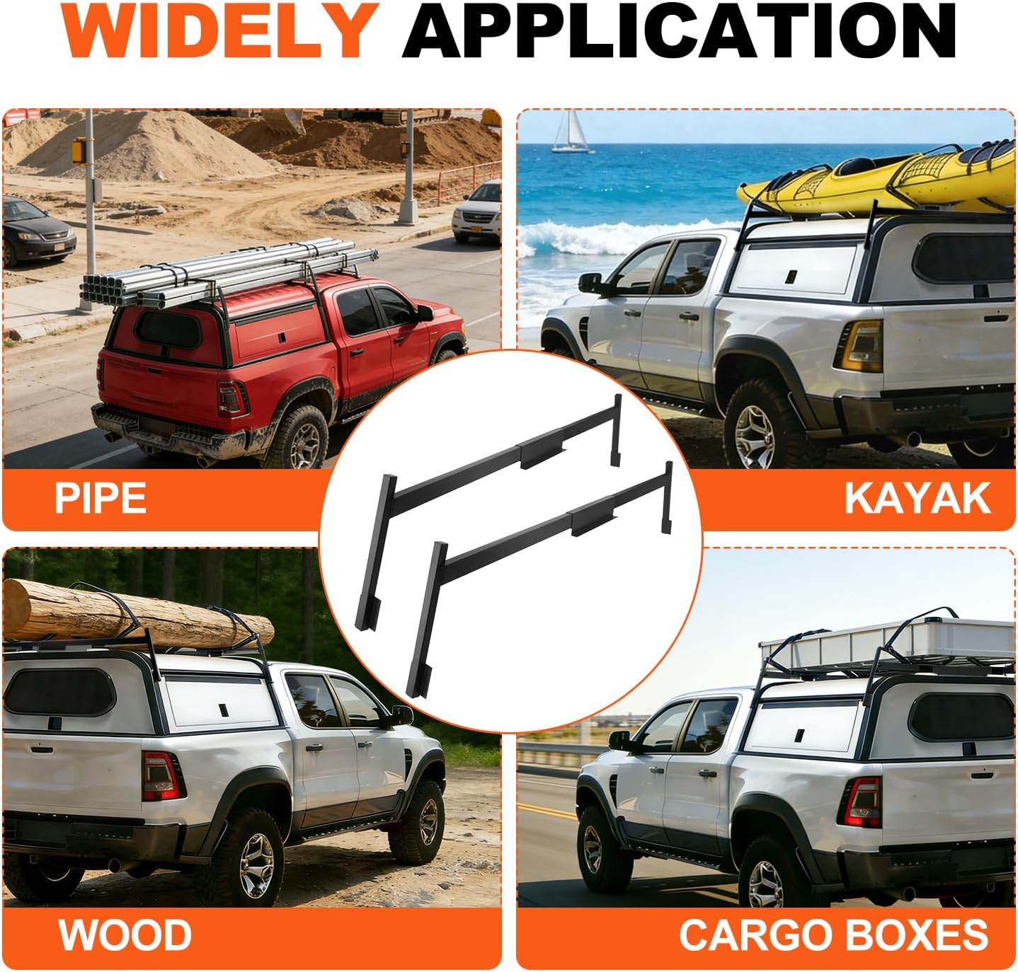 Truck Cap & Topper Ladder Rack, 440 lbs Load Capacity, Heavy Duty Galvanized Steel Material, Truck Topper Roof Rack for Ladders, Lumber, Kayaks, Pipes(Drilling Required)