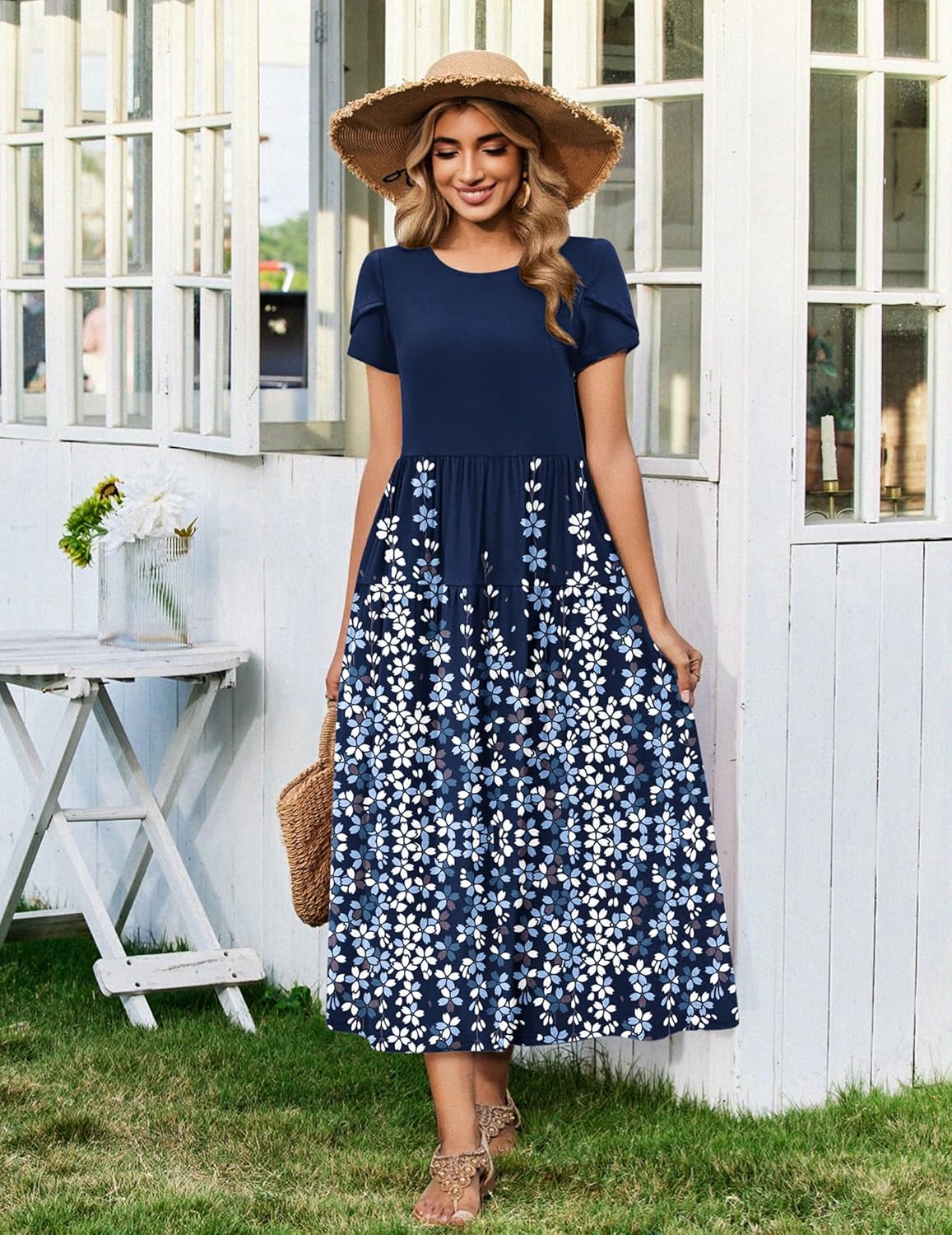 Zeagoo Summer Dresses for Women 2026 Maxi Bohemian Floral Short Sleeve Long Dress Casual Flowy Tired Beach Sundress - Image 4